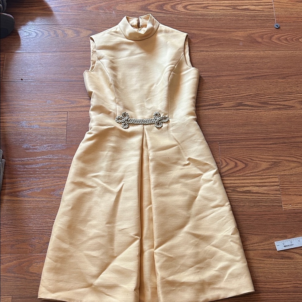 1960 Mario Gras New York Elegant Gold Sleeveless Vintage Classic Dress
